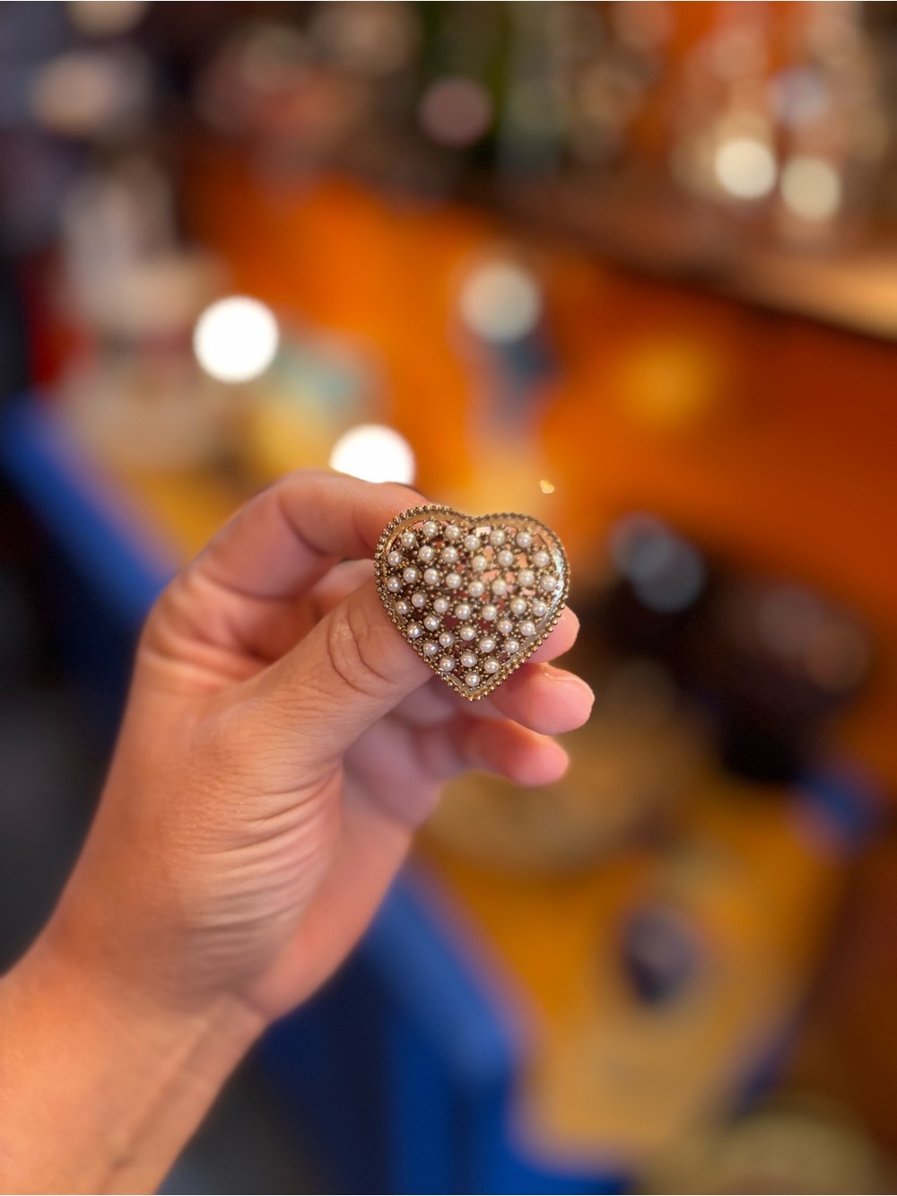 Heart-Shaped Pearl Cluster Brooch in Gold Tone